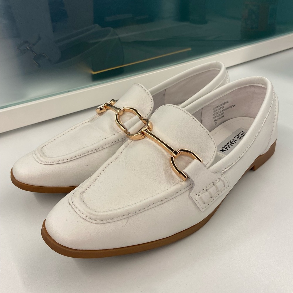 Steve Madden Carrine White Leather Loafers